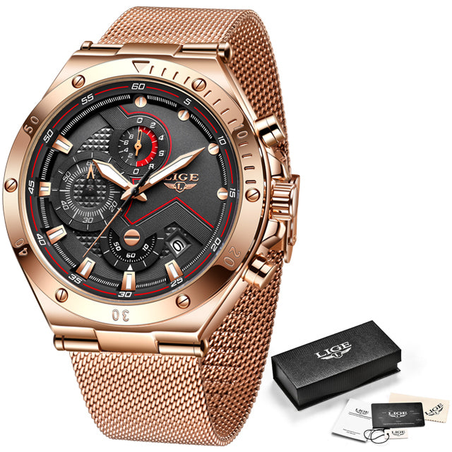 lige fashion men's watches rose gold / china