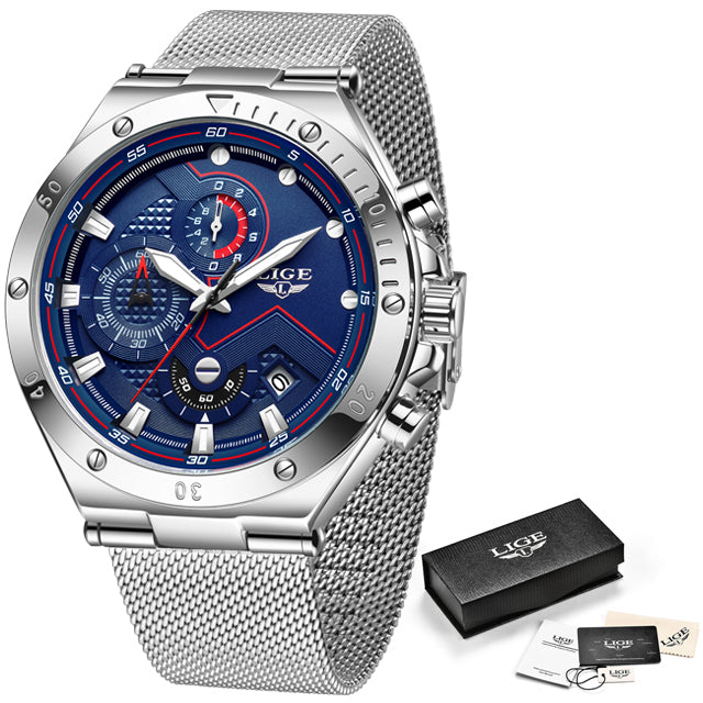 lige fashion men's watches silver blue / china