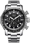 lige luxury men&#39;s watches quartz silver black