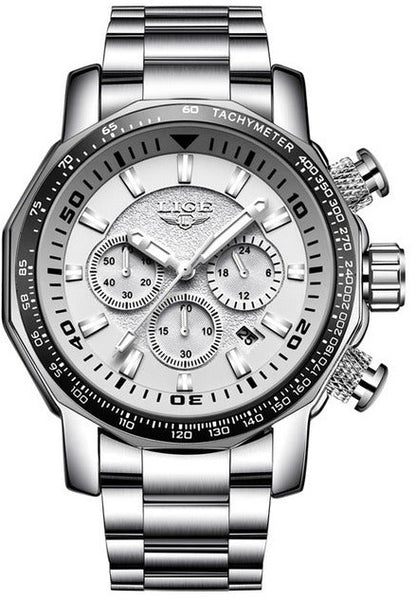 lige luxury men's watches quartz silver white black